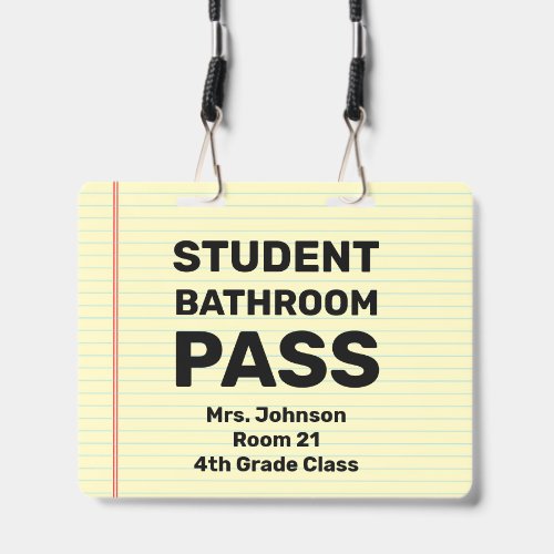 Large 4x5 Student Bathroom Pass Classroom Lanyard Badge