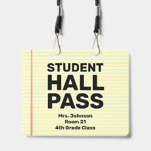 Large 4x5 Student Hall Pass Lanyard Badge