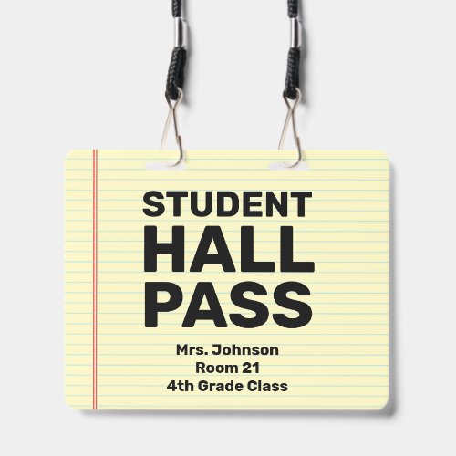 Large 4x5 Student Hall Pass Lanyard Badge