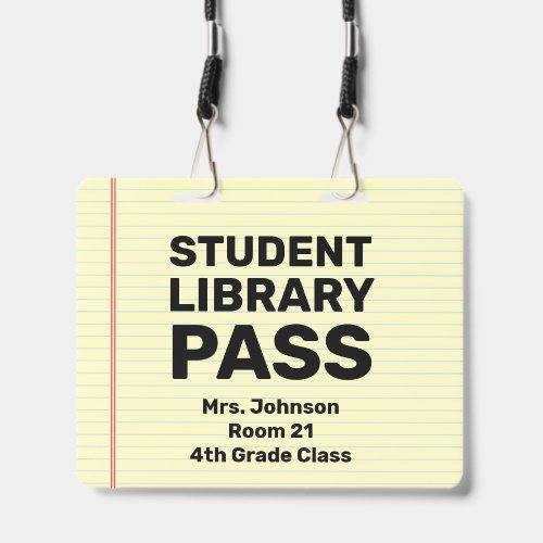 Large 4x5 Student Library Pass Classroom Lanyard Badge