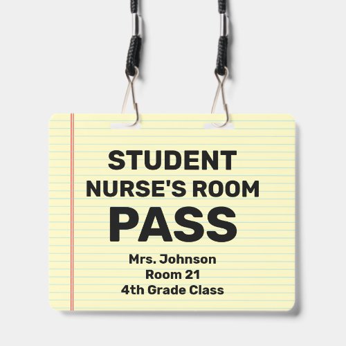 Large 4x5 Student Nurse's Room Pass Lanyard Badge