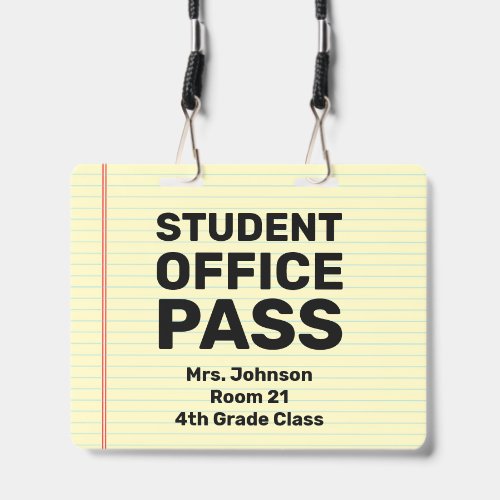 Large 4x5 Student Office Pass Classroom Lanyard Badge