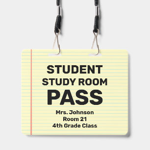 Large 4x5 Student Study Room Pass Lanyard Badge