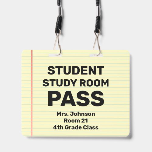 Large 4x5 Student Study Room Pass Lanyard Badge