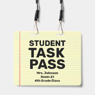 Large 4x5 Student Task Pass Classroom Lanyard Badge