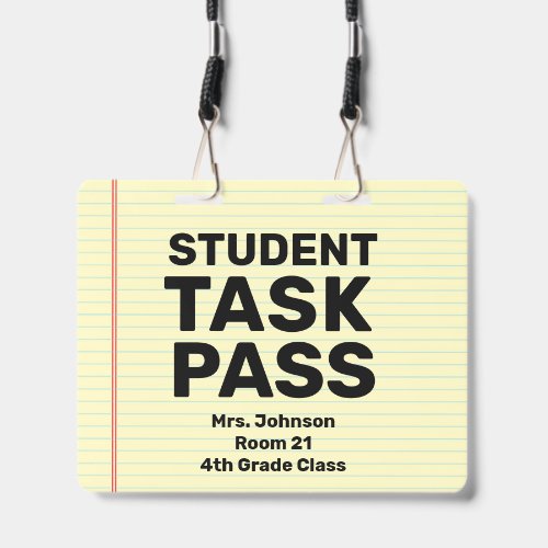 Large 4x5 Student Task Pass Classroom Lanyard Badge