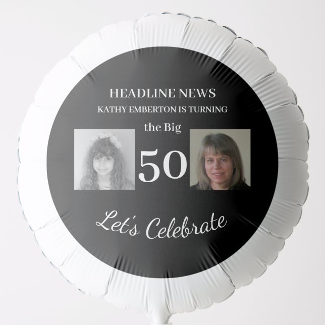 Large 50th Birthday Headline News Photo Balloon (Front)