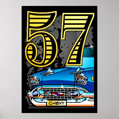 Large 57 Chevy Car Cartoon Poster