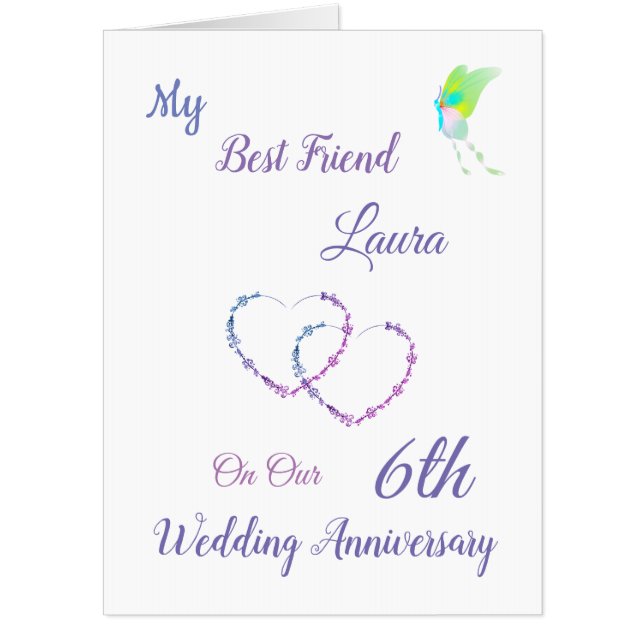 Large 6th Anniversary design greeting Card (Front)