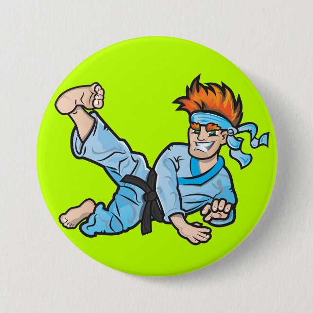 Large, 7.6 cm (3") Round Badge with karate kid Pinback Button (Front)