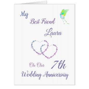 Large 7th Anniversary design greeting Card