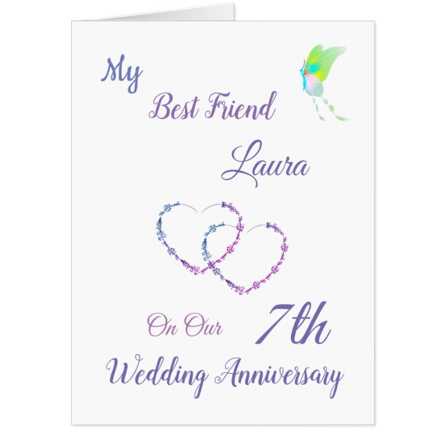 Large 7th Anniversary design greeting Card (Front)