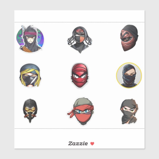 Large 8" x 8" Custom-Cut Vinyl Stickers,9pcs,ninja Sticker (Sheet)