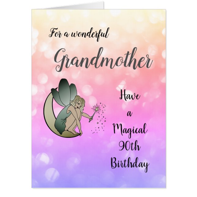 Large 90th Birthday Grandmother Fairy design Card (Front)