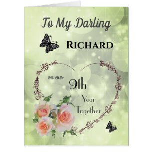 Large 9th Year Together Anniversary Greeting Card