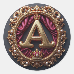 Large A Monogram on Red Velvet Classic Round Sticker