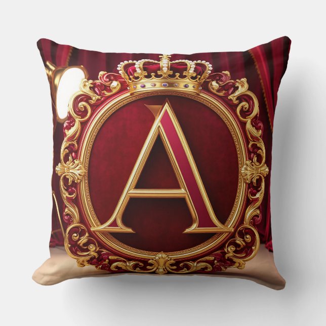Large A Monogram on Red Velvet Throw Pillow (Front)