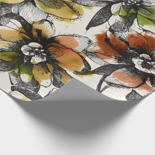 Large Abstract Alcohol Wash Pen and Ink Flowers Wrapping Paper