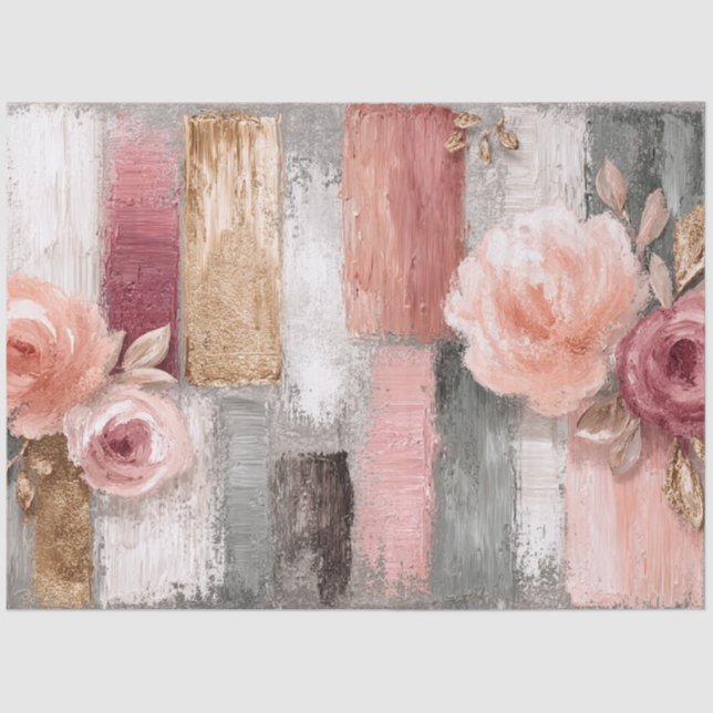 Large Abstract Art College Peach Gray  Decoupage Tissue Paper (Front)