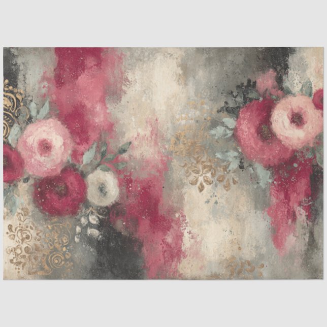 Large Abstract Art College Pink& Black Decoupage Tissue Paper (Front)