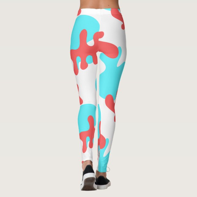 Large Abstract Blue Red Shapes Yoga Leggings (Back)