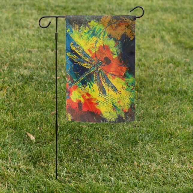 Large Abstract Dragonfly Garden Flag (In SItu)