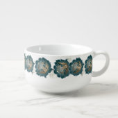 Large Abstract Green Silver Flower Wreath Soup Mug (Left)