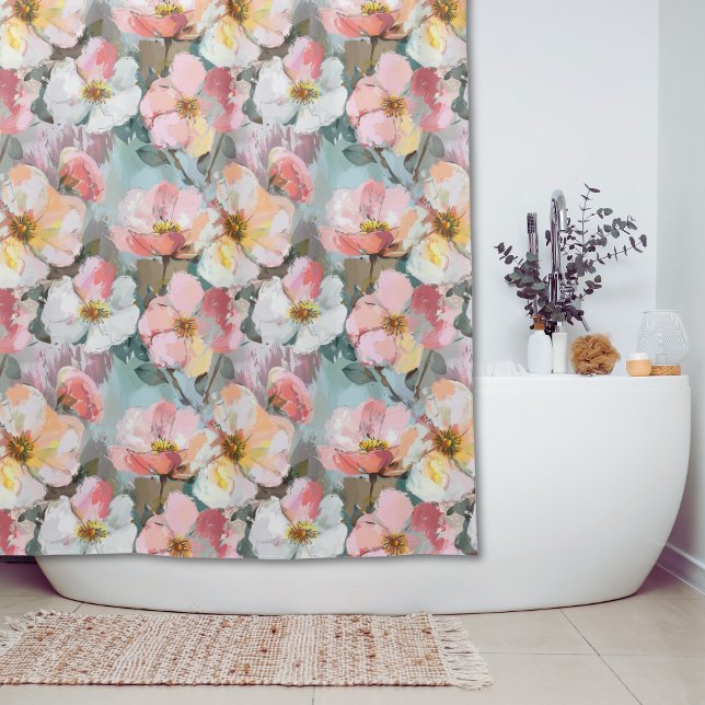 Large Abstract Pink Floral Print Shower Curtain (Creator Uploaded)