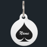 Large ace of spades name pet tag for dogs and cats<br><div class="desc">Large ace of spades name pet tag for dogs and cats. Personalized monogram pet tag for dogs and cats. Customizable colored label with pet name and phone number. Simple way to retrieve your animal pet. Poker playing card suit design for new pet. Also available in small.</div>