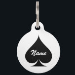 Large ace of spades name pet tag for dogs and cats<br><div class="desc">Large ace of spades name pet tag for dogs and cats. Personalized monogram pet tag for dogs and cats. Customizable colored label with pet name and phone number. Simple way to retrieve your animal pet. Poker playing card suit design for new pet. Also available in small.</div>