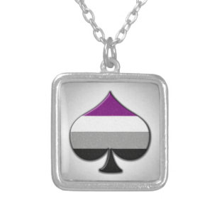 Large Ace Symbol in Asexual Pride Flag Colors Silver Plated Necklace