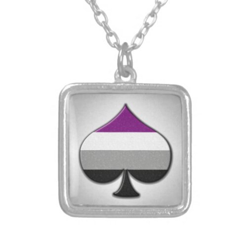 Large Ace Symbol in Asexual Pride Flag Colors Silver Plated Necklace