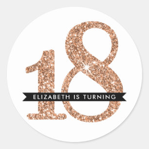 LARGE AGE NUMBER INVITE glam 18 rose gold glitter Classic Round Sticker
