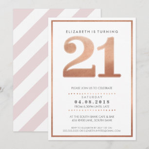 LARGE AGE NUMBER INVITE glam 21 rose gold foil