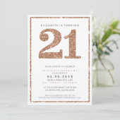 LARGE AGE NUMBER INVITE glam 21 rose gold glitter (Standing Front)