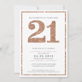 LARGE AGE NUMBER INVITE glam 21 rose gold glitter (Front)