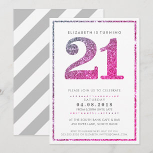 LARGE AGE NUMBER INVITE glam 21 rose gold glitter