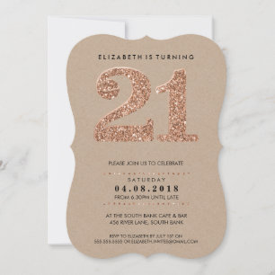 LARGE AGE NUMBER kraft cool 21 rose gold glitter Invitation