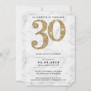LARGE AGE NUMBER marble modern 30 gold glitter Invitation