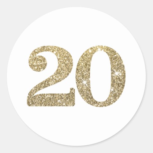 LARGE AGE NUMBER modern 20 gold glitter Classic Round Sticker