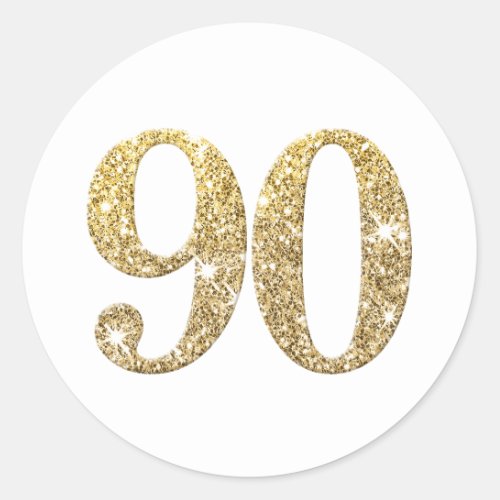 LARGE AGE NUMBER modern 90 gold glitter Classic Round Sticker