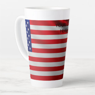 Large American Flag background in the wind Latte Mug