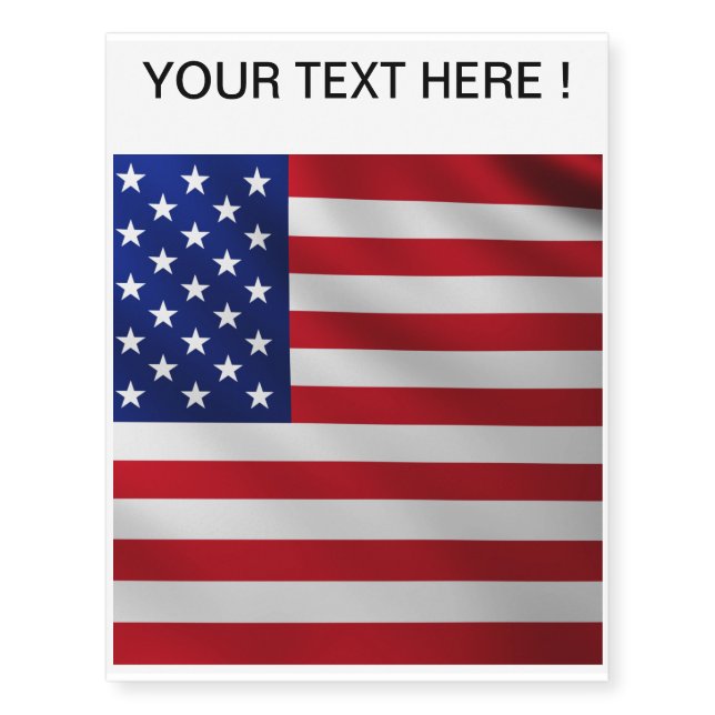 Large American Flag background in the wind Temporary Tattoos (Front)