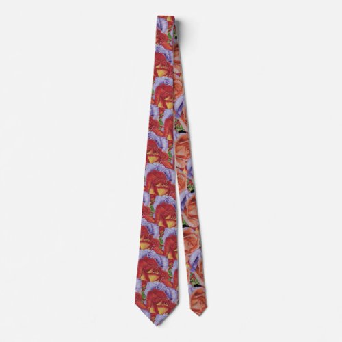 large and colorful red roses all over floral neck tie