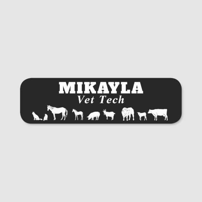 Large and Small Animal Veterinarian  Black Name Tag (Front)