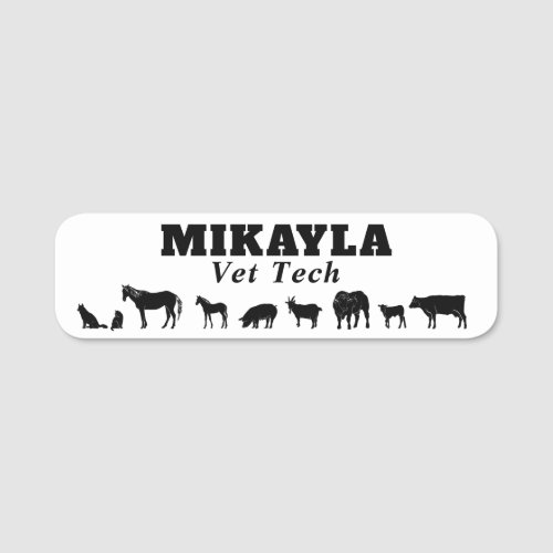 Large and Small Animal Veterinarian Bold Text Name Tag
