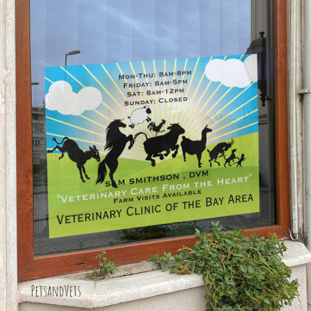 Large Animal Veterinary Business Hours  Window Cling