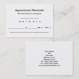 Large Appointment Reminder Cards (100 pack-White)