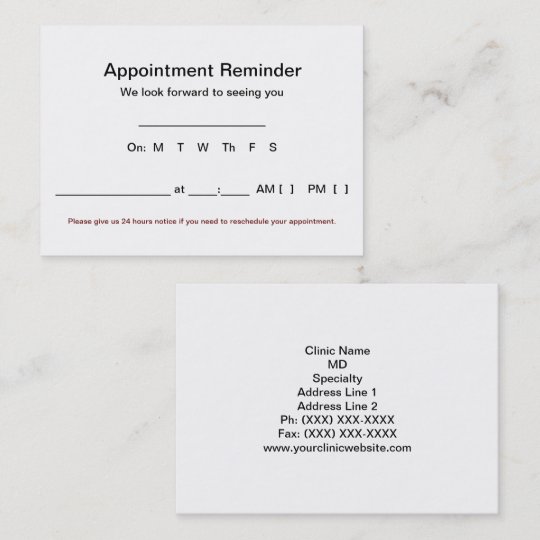 Large Appointment Reminder Cards (100 pack-White) | Zazzle.com