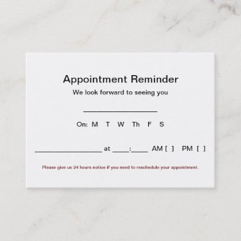 Large Appointment Reminder Cards (100 pack-White) | Zazzle